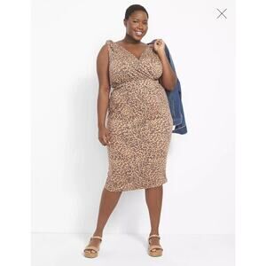 Women’s Lane Bryant Size 30/32 Bow-Strap Faux-Wrap Midi Leopard Dress New NWT